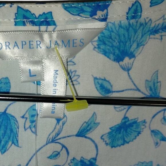 Draper James Womens Top Sz Large V-Neck Puff Sleeves Blue Paisley Cottagecore - Picture 3 of 11